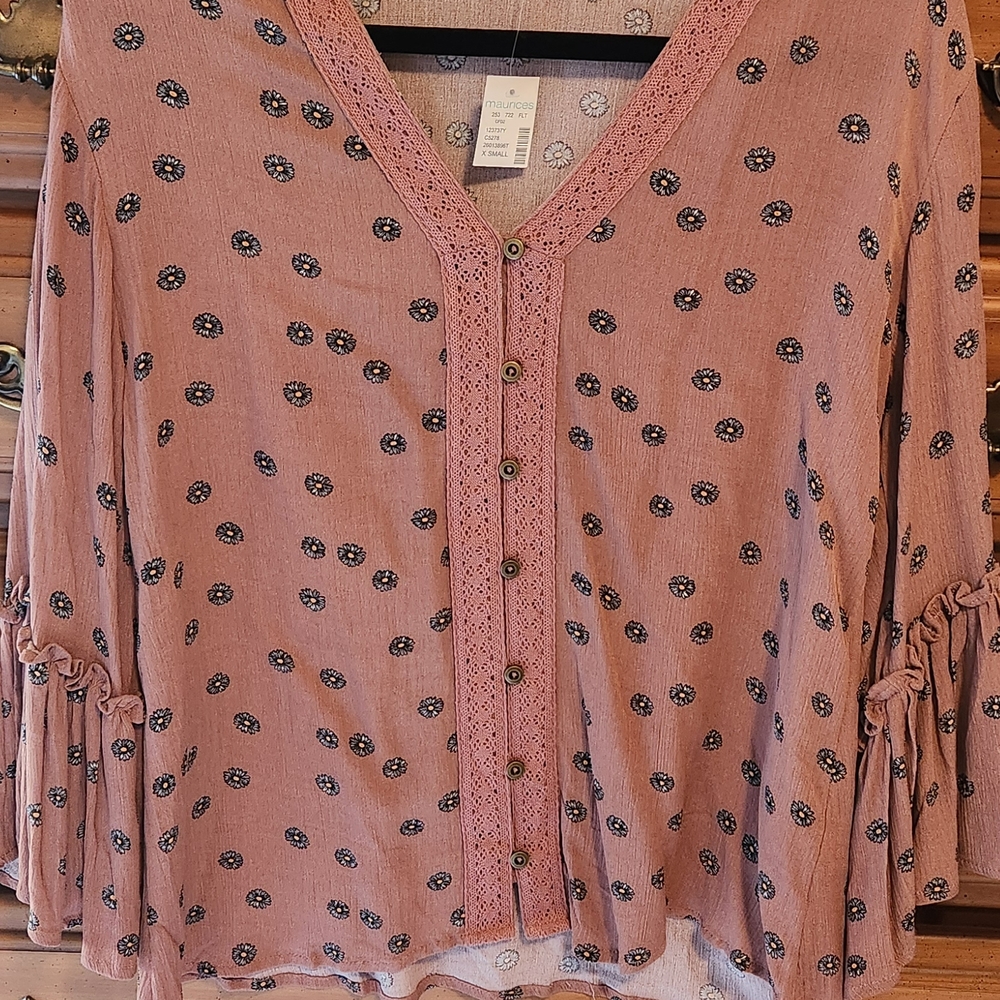 Maurices Dusty Rose Blouse with Floral Accents